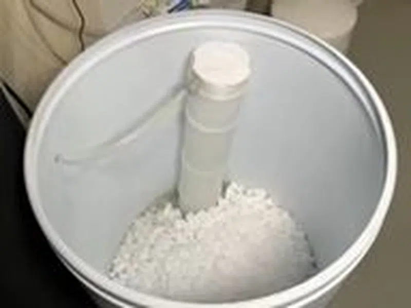 Whole-home water softener with control valve, brine tank, and plumbing connections for About Goodyear Plumbing Pros showing whole water softener control valve brine tank connections about body detail